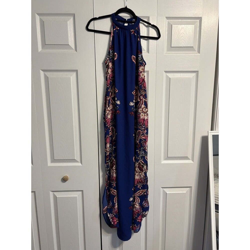 Xhilaration paisley boho Halter Neck Sleeveless Maxi Dress Womens small blue